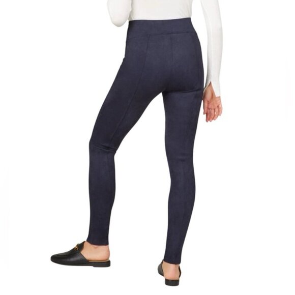 SPANX FAUX SUEDE NAVY LEGGINGS L - Picture 2 of 12